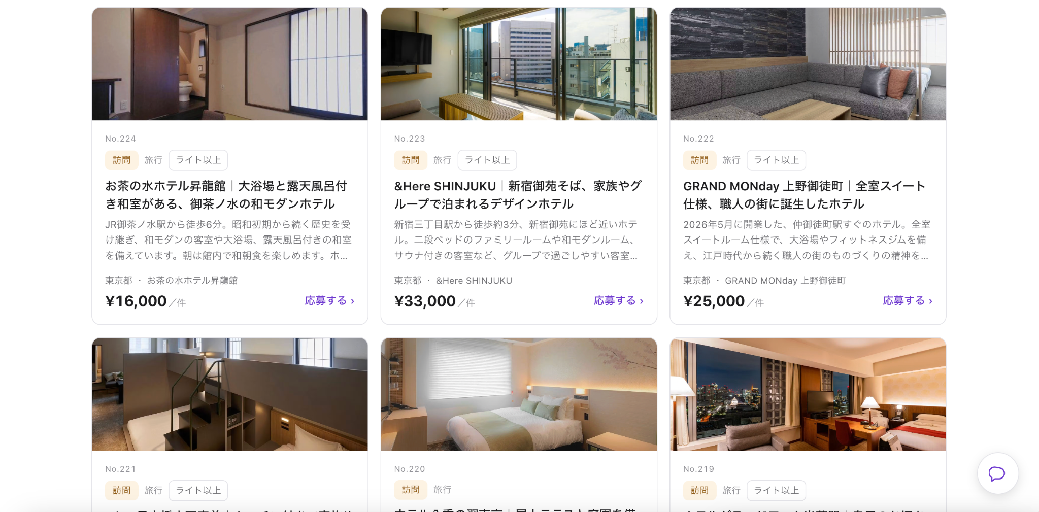アンバサダーMeの実際の案件一覧画面